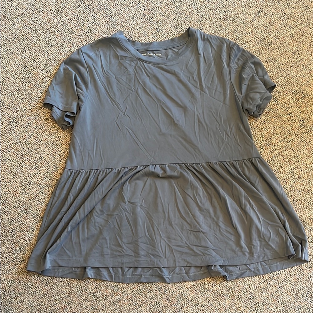 Gray Crew Neck Peplum Top